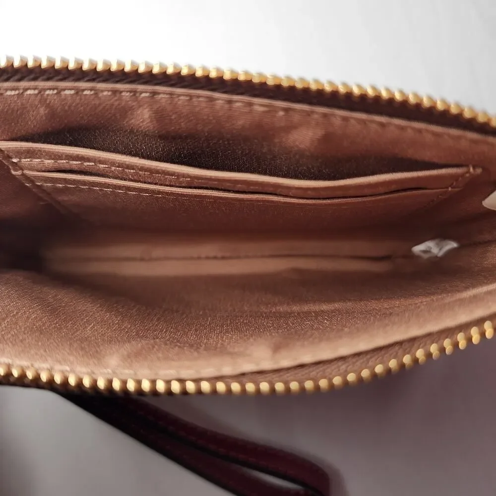 NWT Coach CZ450 Corner Zip Wristlet Signature Canvas Cherry Print Tan Multi v1 - Picture 3 of 3